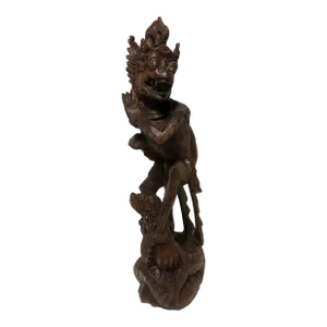 Mid-Century Garuda Warrior and Dragon Hand Carved Wooden Sculpture, Bali