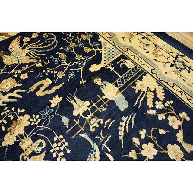 Blue 1920s Blue Traditional Scene Pictorial Animal Antique Chinese Peking Wool Rug For Sale - Image 8 of 10