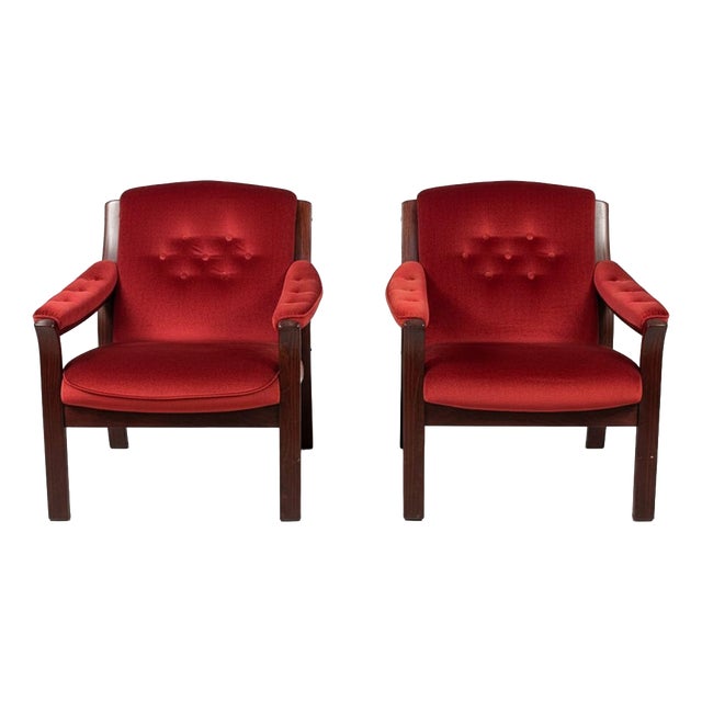 Vintage Nordic Red Chairs, 1970s, Set of 2 For Sale