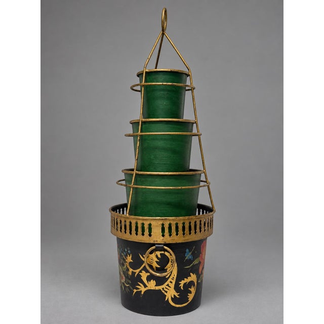 French Style Tiered Toleware Jardinière With Floral and Gold Decoration For Sale - Image 4 of 7