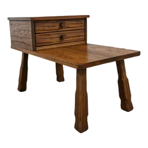 Vintage Rustic Ranch Oak Step End Table With 2 Drawers & Acorn Brown Finish by A. Brandt