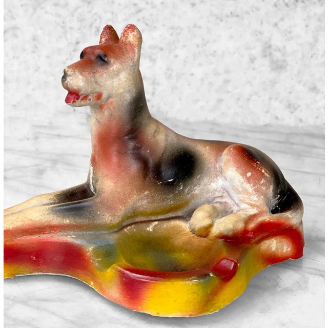 Mid 20th Century Antique Traditional Chalkware Great Dane Dog Ashtray For Sale - Image 5 of 9