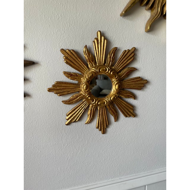 1950s French Petite 11" Giltwood Sunburst Wall Mirror For Sale - Image 16 of 18
