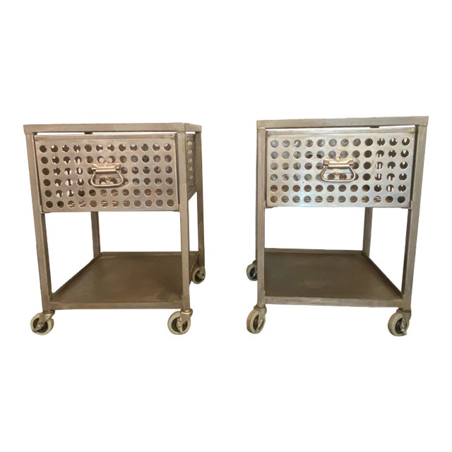 1990s Pair Custom Made Perforated Steel Nightstands For Sale