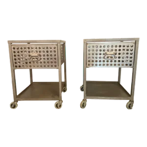 1990s Pair Custom Made Perforated Steel Nightstands