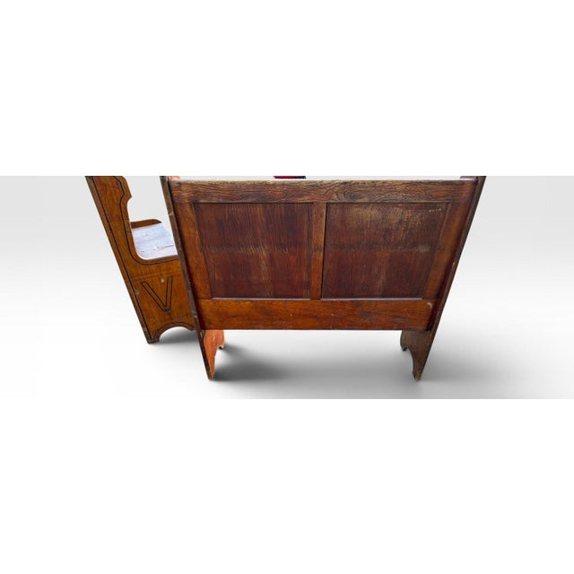 Wood Pair of Antique Architectural Church Pew Benches, Turn of the Century Country Pine Two-Seater Settles For Sale - Image 7 of 16