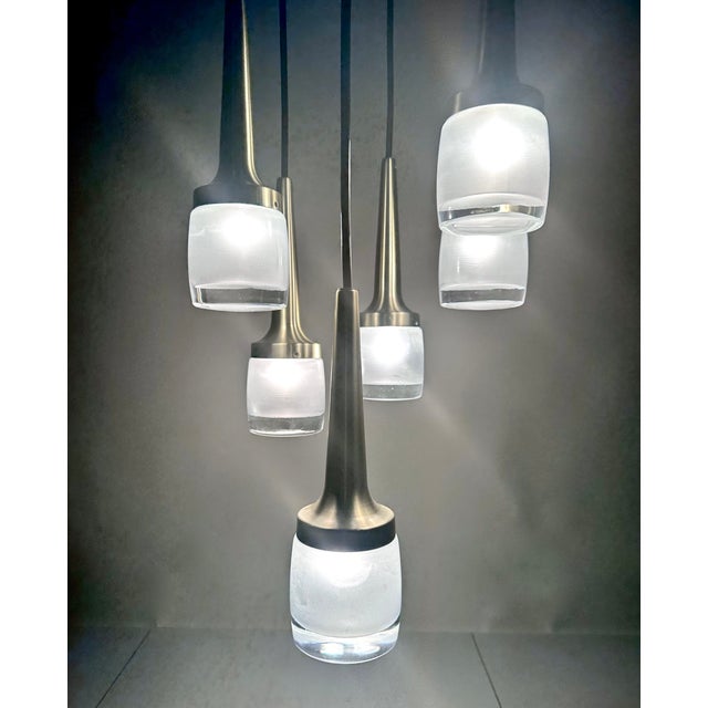 Large Cascade Hanging Lamp with Six Glass and Brass Lights from Staff Leuchten, 1960s For Sale - Image 11 of 18