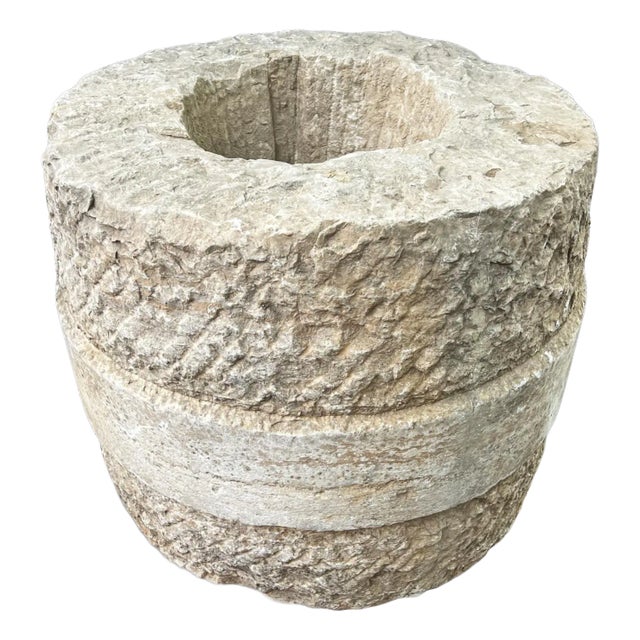 Vintage Mid 20th Century Granite Chiseled Barrel Planter For Sale