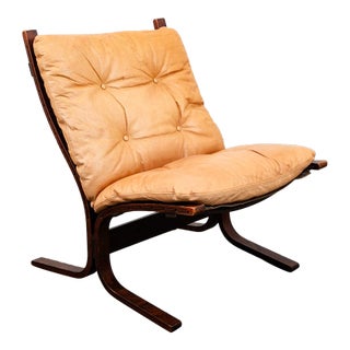 Mid Century Danish Modern Lounge Chair Tan Leather Attributed to Ingmar Relling Westnofa MCM For Sale