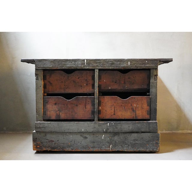 Beautiful solid wood sideboard from the early 1900s, with dovetail drawers and a zinc top. It features four very spacious...