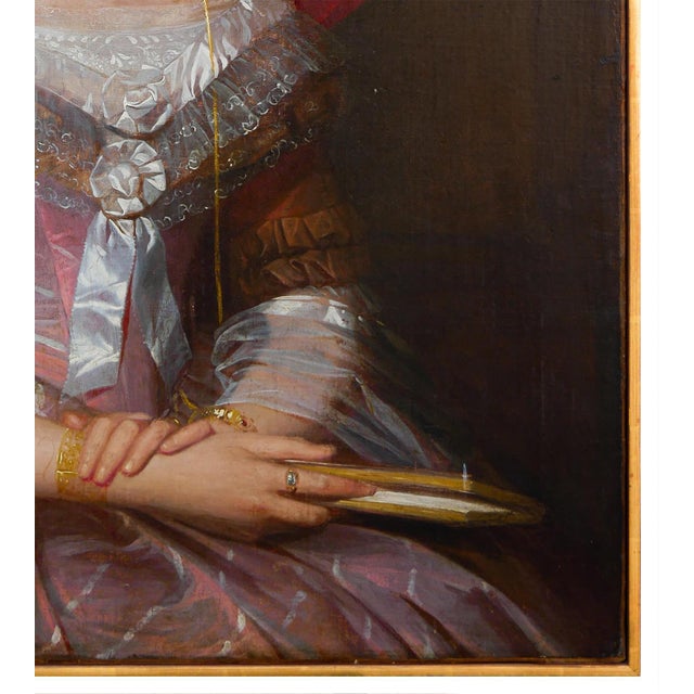 Dark Red and Pink Antique Portrait of a Victorian Lady, 20th Century For Sale - Image 9 of 12