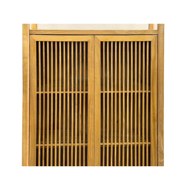 Light Brown Slatted Doors Display Storage Minimalist Zen Cabinet For Sale - Image 11 of 14