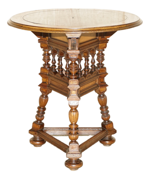 Victorian Aesthetic Movement Carved Oak, Elm & Marble Occasional Table, 1860