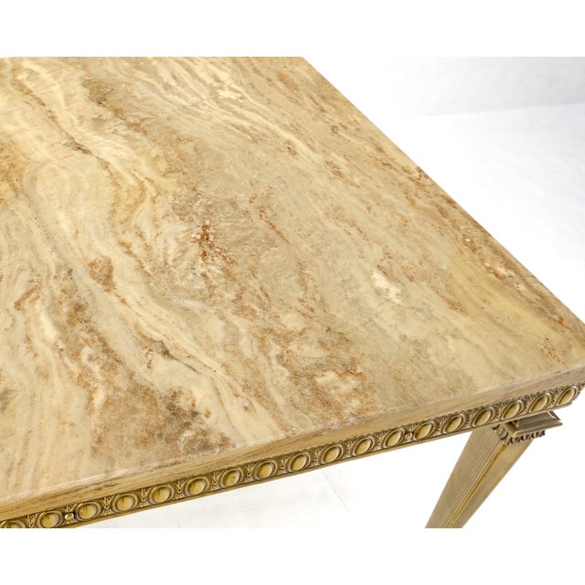 Square Solid Brass or Bronze Base Travertine Top Side End Occasional Table For Sale - Image 11 of 12