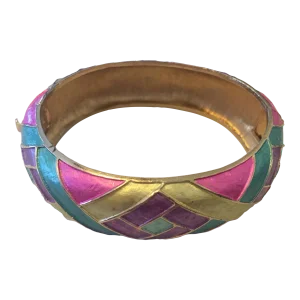 1970s Kramer Multi-Color Enamel Hinged Bangle Bracelet