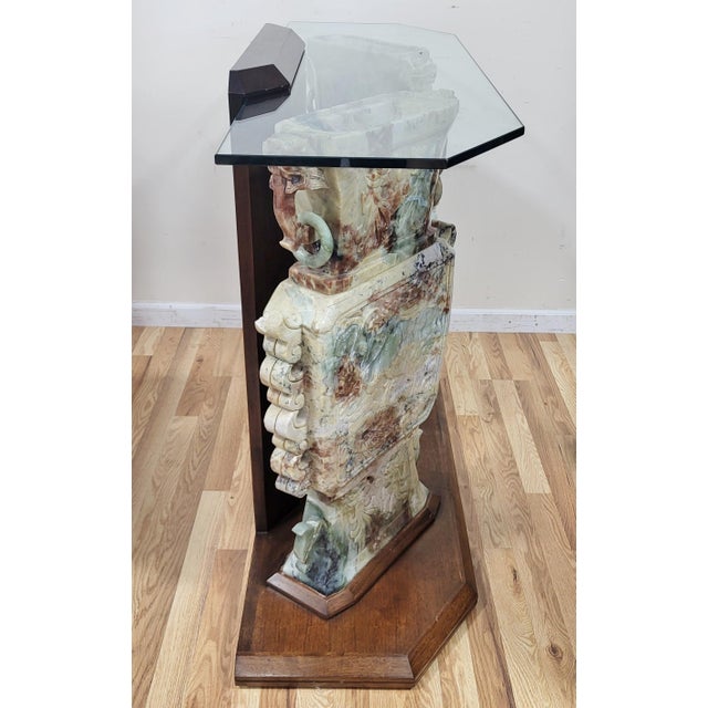 Antique Chinese Mottled Jade Green Hardstone Pair Urns as Altar Console Table For Sale In New York - Image 6 of 14