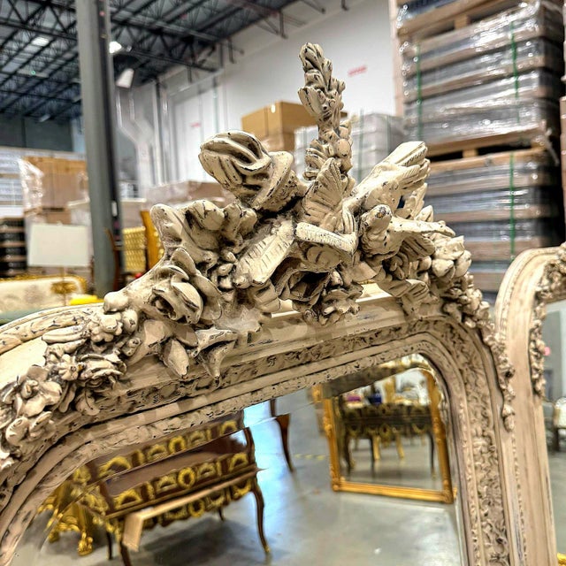 Off-white 1990s Birds Motif French Style Floor Mirrors- Set of 2 For Sale - Image 8 of 12