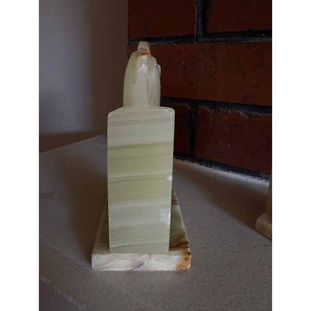 Vintage Onyx Horse Head Bookends Pair – Banded Stone Chess Knight Sculptures For Sale - Image 13 of 16