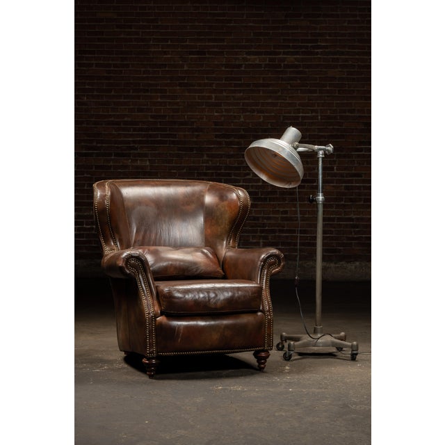 Vintage Wingback Leather Chair With Pillow, Ottoman by Walter E. Smithe For Sale - Image 4 of 18