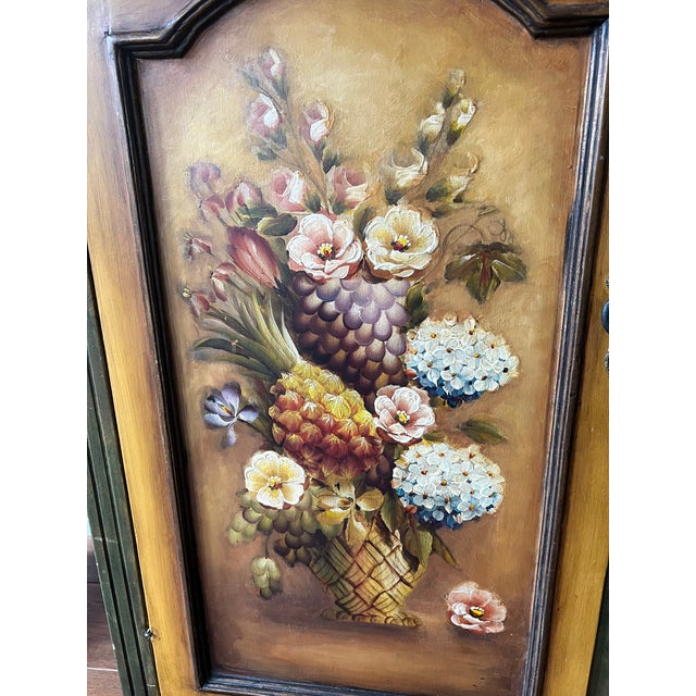 1990s Floral French Provincial Buffet Handmade Cabinet With 2-Door Sideboard and Drawers Solid Wood For Sale - Image 10 of 12