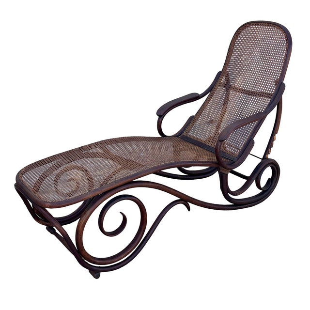 Traditional Vienna Secession Bent Oak & Cane Seat Daybed Chaise Lounge Attributed to Thonet No.02 For Sale - Image 3 of 7