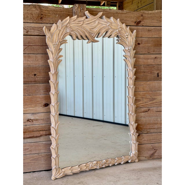 Vintage Carolina Mirror Carved Palm Leaf Wall Mirror – Coastal Organic Modern For Sale - Image 12 of 12