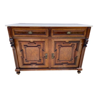 Late 19th Century Antique Buffet Server Sideboard Marble Top For Sale