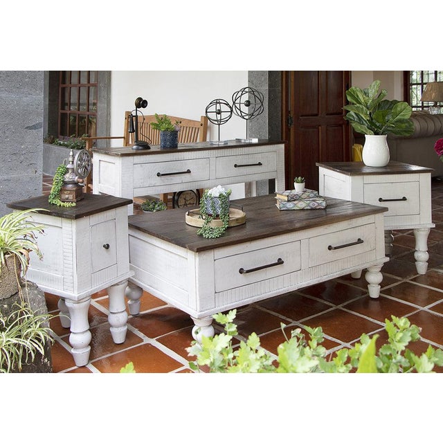 Wood Avalon Rustic Farmhouse 4 Drawer Coffee Table - White For Sale - Image 7 of 8