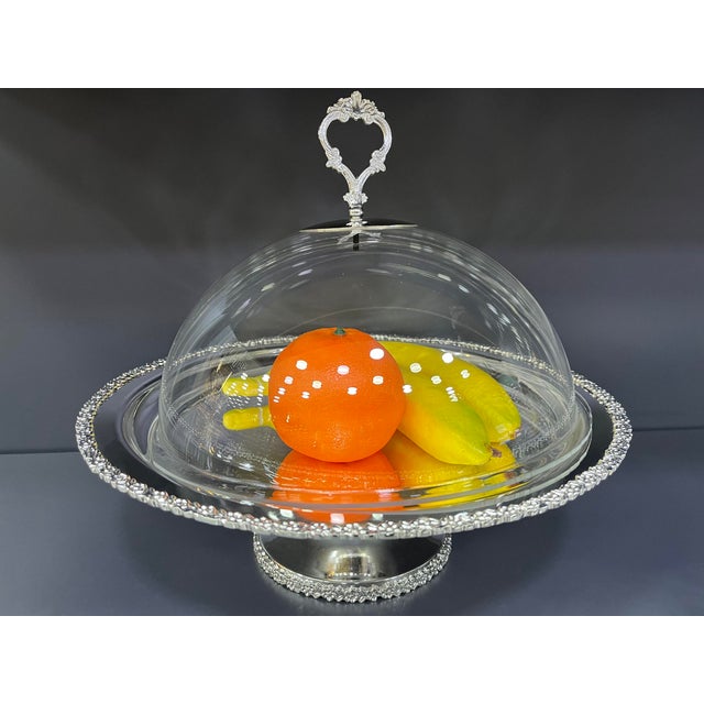 Silver Plated Brass Cake Stand with Acrylic Glass Top For Sale - Image 4 of 11