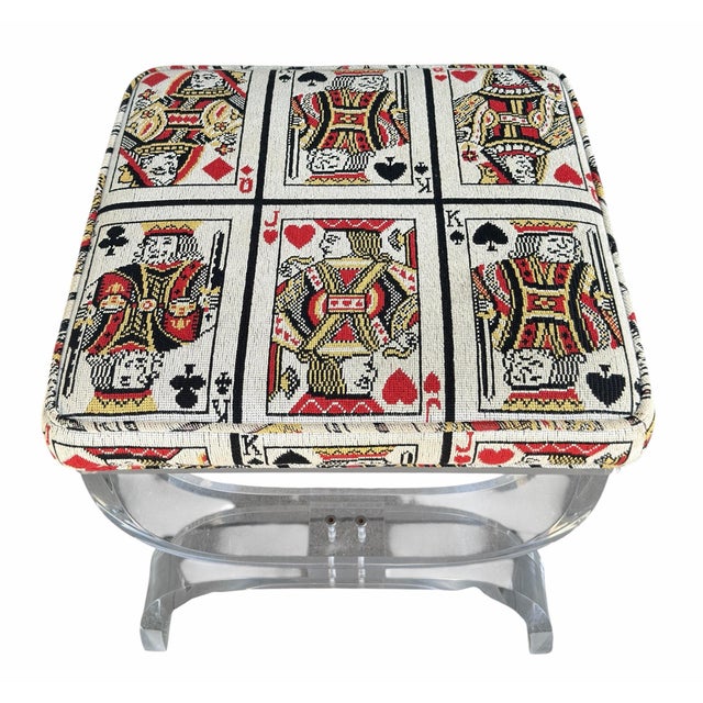 Mid-Century Modern Mid-Century Modernist Curved Lucite Upholstered Stool For Sale - Image 3 of 5