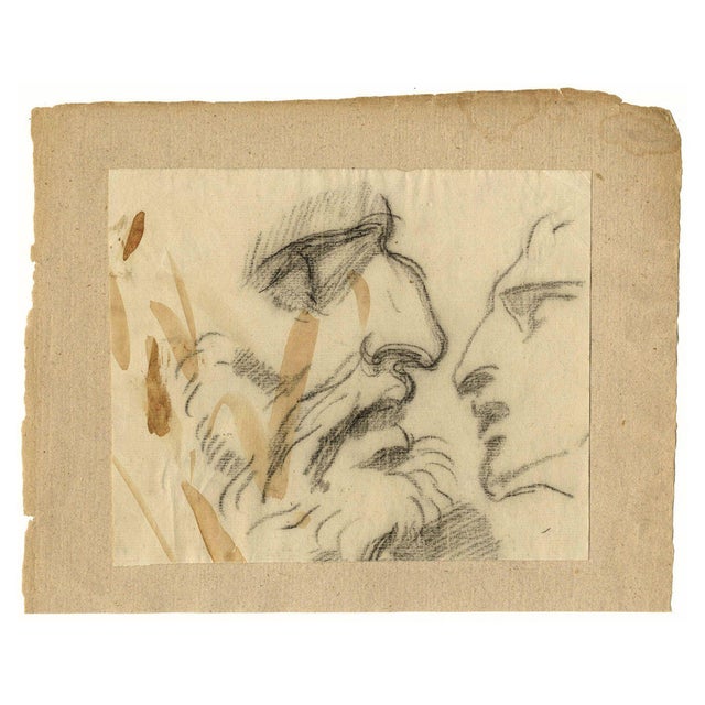 William Lock the Younger, Portrait Studies of Man in Profile, 1780, Charcoal Drawing For Sale