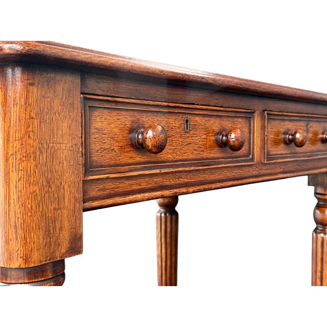 William IV Library Table or Writing Desk of Patinated Oak With Inset Leather Top For Sale - Image 12 of 12