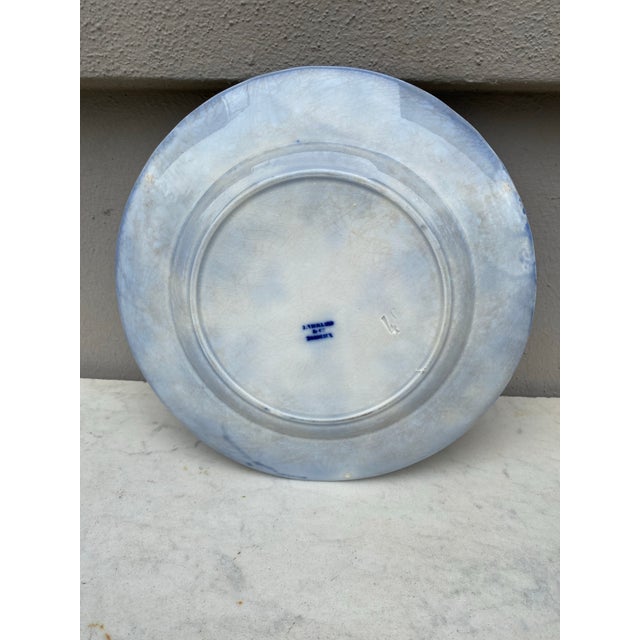 19th Century French Blue & White Morning Glory Plate Vieillard Bordeaux For Sale - Image 4 of 6