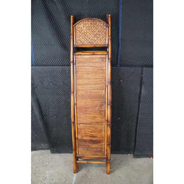 British Colonial Style Bamboo & Rattan 3 Panel Room Divider Screen Boho Chic For Sale - Image 10 of 11