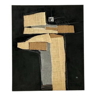 Late 20th Century Vintage Boho Mixed Media Oil Painting on Canvas For Sale