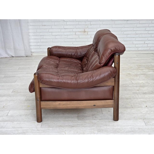 Swedish 2-Seater Sofa in Brown Leather and Dark Beech, 1970s For Sale - Image 15 of 18