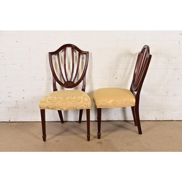 Baker Furniture Federal Carved Mahogany Shield Back Side Chairs or Dining Chairs, Pair For Sale - Image 9 of 13