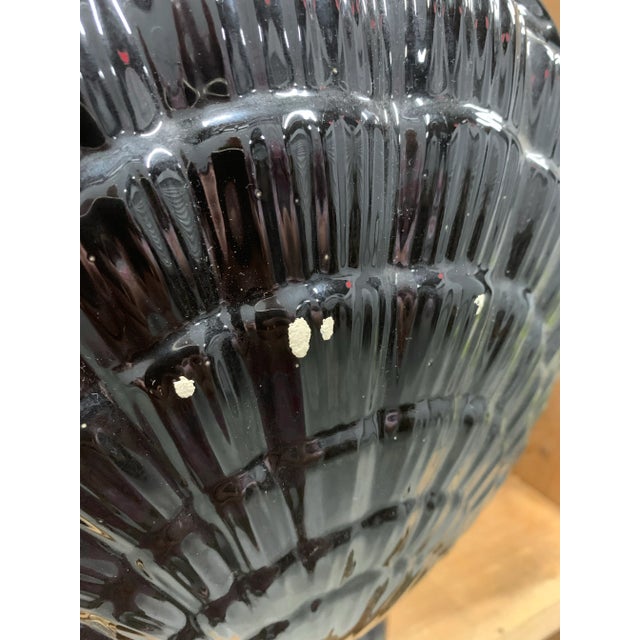 Vintage 1980’s High Gloss Black Glazed Ceramic Clam Shell Planter For Sale In Dallas - Image 6 of 6