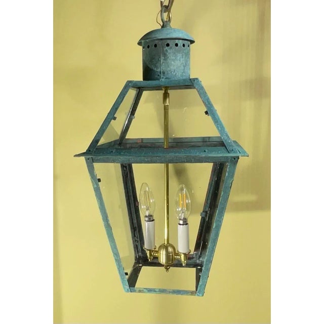 Vintage Four-Sides Hanging Copper Lantern For Sale - Image 4 of 12