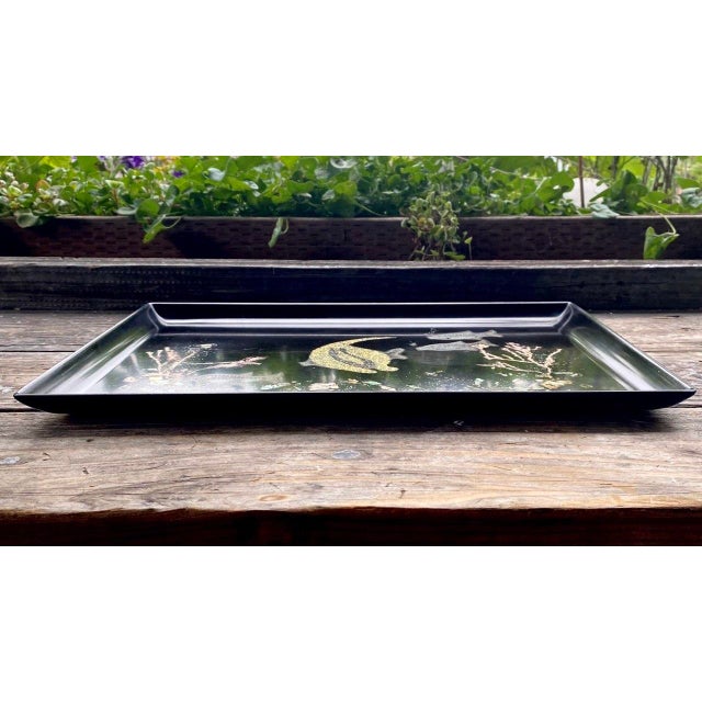 Vintage Couroc of Monterey Undersea Fish Serving Tray – Hand Inlaid Shell & Coral Scene For Sale - Image 9 of 11