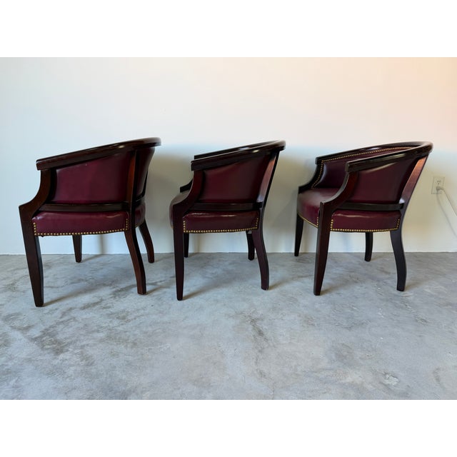 Wood Vintage Hickory Leather Hollywood Regency Style Dining Chairs - Set of 6 For Sale - Image 7 of 17