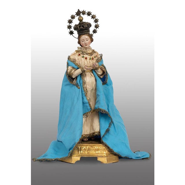 Antique 19th Century Sculpture of the Immaculate Madonna with Wooden Limbs, Terracotta Head and Glass Eyes, Naples For Sale - Image 4 of 4