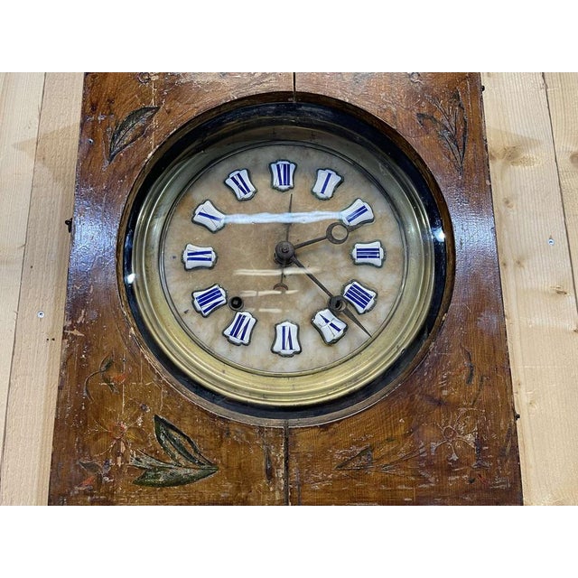 Brown 19th Century Comtoise Clock in Fir with Enameled Figures For Sale - Image 8 of 16