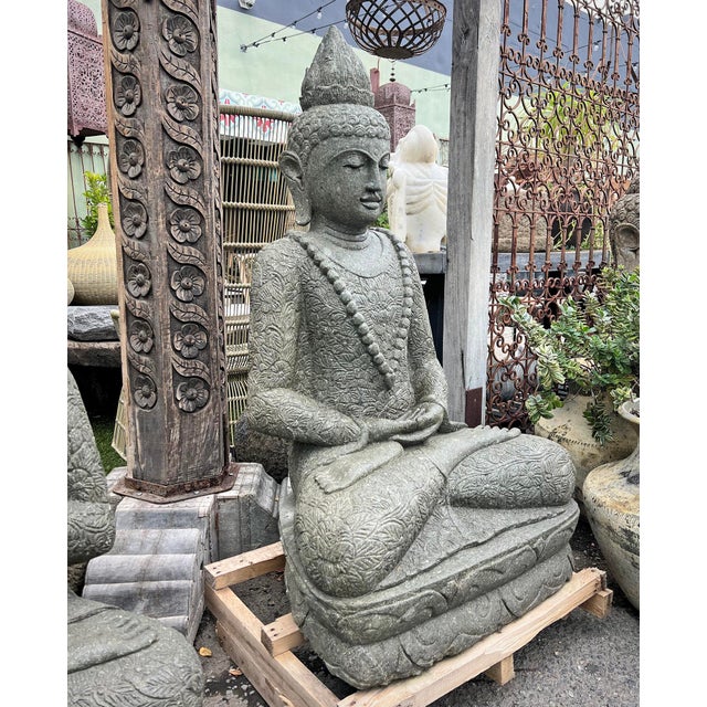 Carved Stone Sitting Garden Buddha Statue Chairish