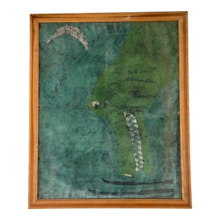 Midcentury Abstract Batik Textile Art Mounted on Board With Original Frame For Sale