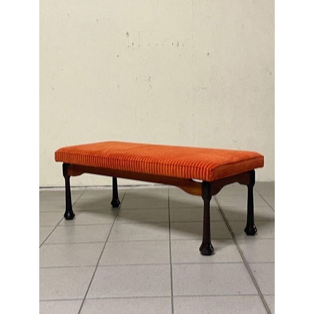 Mid-Century Modern Bench in Stained Wood and Corduroy, 1960s For Sale - Image 3 of 13
