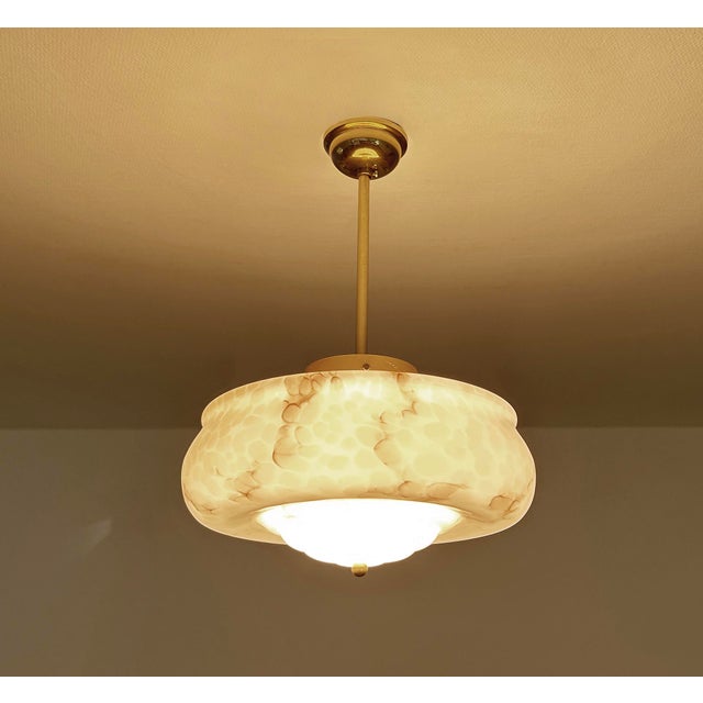 Art Deco Pendant Light in Pink Marble Glass, 1930s For Sale - Image 4 of 18