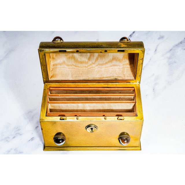 Metal Stunning Victorian Aesthetic Movement Antique Brass Agate Stone Domed Desk Stationary Box Casket For Sale - Image 7 of 17