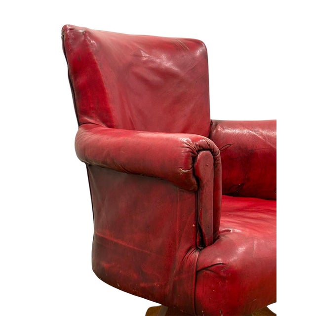 Red English Swivel Club Armchair For Sale - Image 8 of 13