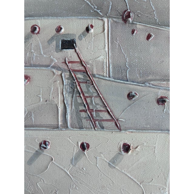 Textile Original Painting of a Pueblo Scene. Textured Oil With Mixed Media, Rug Is Wool. Signature Appears to Say “Pilar”. Likely From 1980s. For Sale - Image 7 of 10